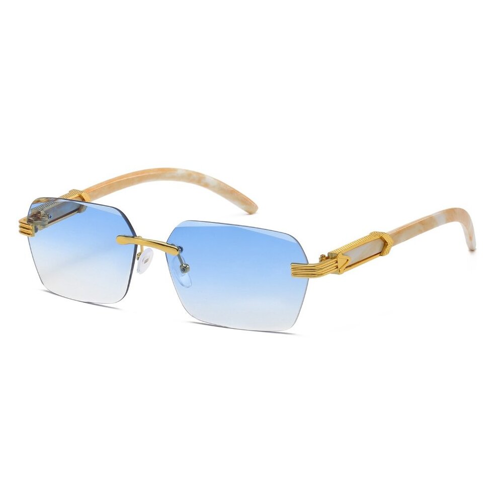 Men Sunglasses Hip Hop Gold Blue Lens Marble Arms Fashion‎ Retro Shades Lentes